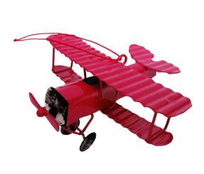 Red Tin Biplane Ornament