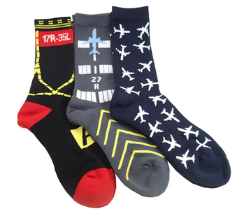 3pk Airplane/runway/taxiway Sock