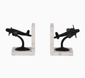 Metal Airplane Marble Bookends 6"