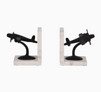 Metal Airplane Marble Bookends 6"