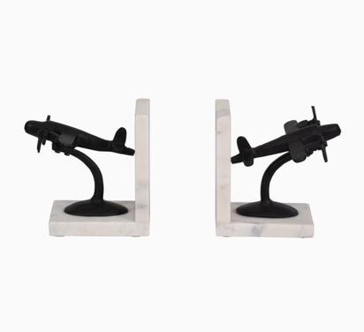 Metal Airplane Marble Bookends 6"