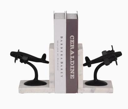 Metal Airplane Marble Bookends 6"