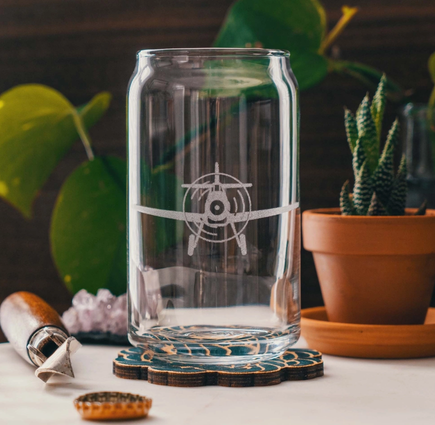 Plane Drinking Beer Glass