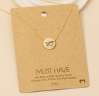 Oragami Plane Etched Coin Pendant Necklace