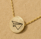 Oragami Plane Etched Coin Pendant Necklace