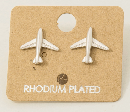 Silver Airplane Stud Earrings
