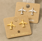 Silver Airplane Stud Earrings