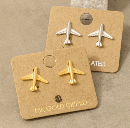 Silver Airplane Stud Earrings