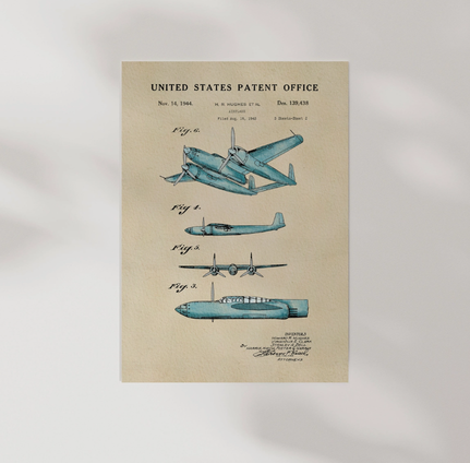 Blue Airplane Patent Poster